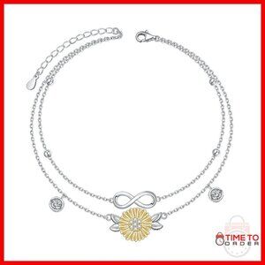 925 Sterling Silver Infinity Sunflower Anklet Adjustable 9-10 Inches